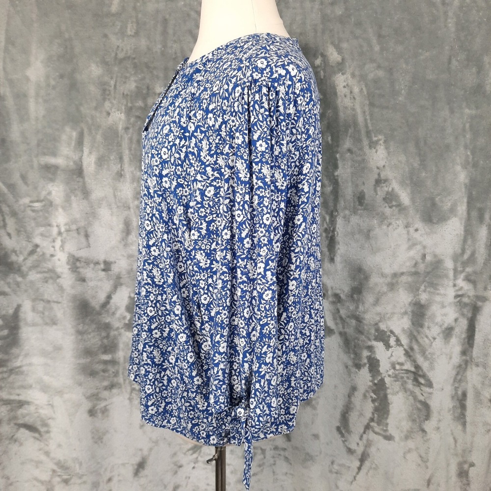 Cynthia Rowley Top Womens 2X Blue White Floral Popover Peasant Coastal Cottage - Picture 3 of 14